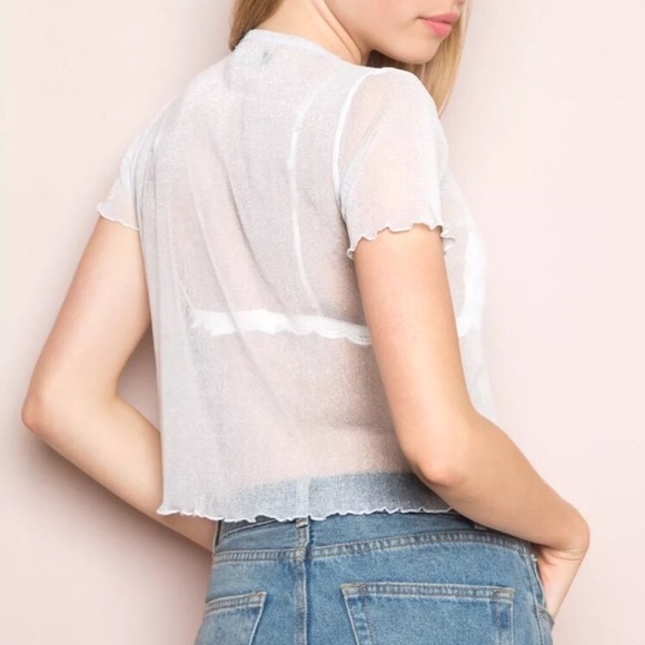Brandy Melville Sheer Mesh Tee | One Size | Light Silver - Picture 1 of 7